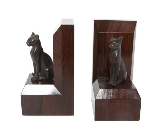 Appraisal: Sale Lot A Pair of Wood and Bronze Siamese Cat