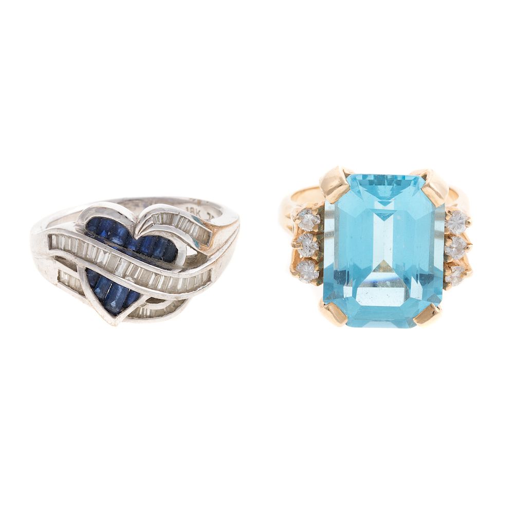 Appraisal: A Pair of Ladies Gemstone Diamond Rings in Gold K