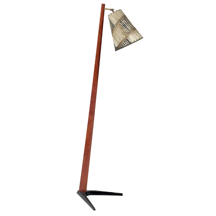 Appraisal: Danish floor lamp teak v-shaped iron base replaced shade ''w