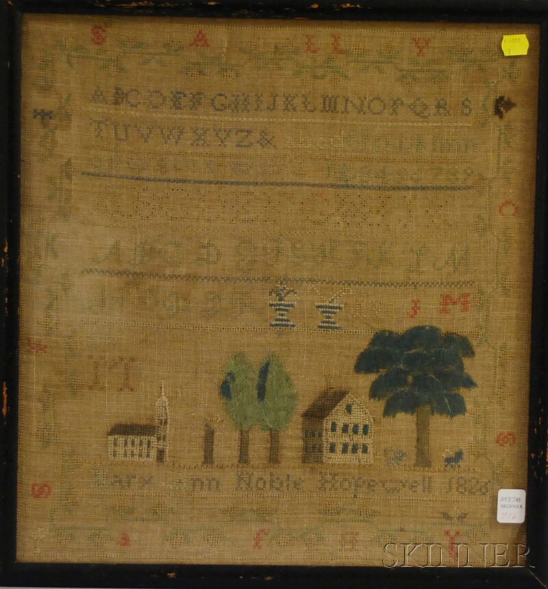 Appraisal: Needlework Sampler Mary Ann Noble Hopewell worked with silk and