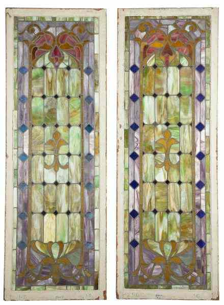 Appraisal: Pair of Large Art Nouveau Stained Glass Doorslate th century