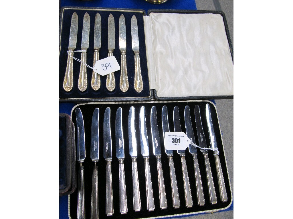 Appraisal: Lot comprising two cased sets of silver handled knives