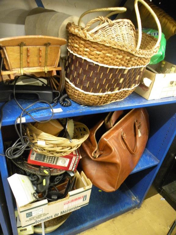 Appraisal: Various baskets miniature liqueur bottles two wooded cards leather suitcase