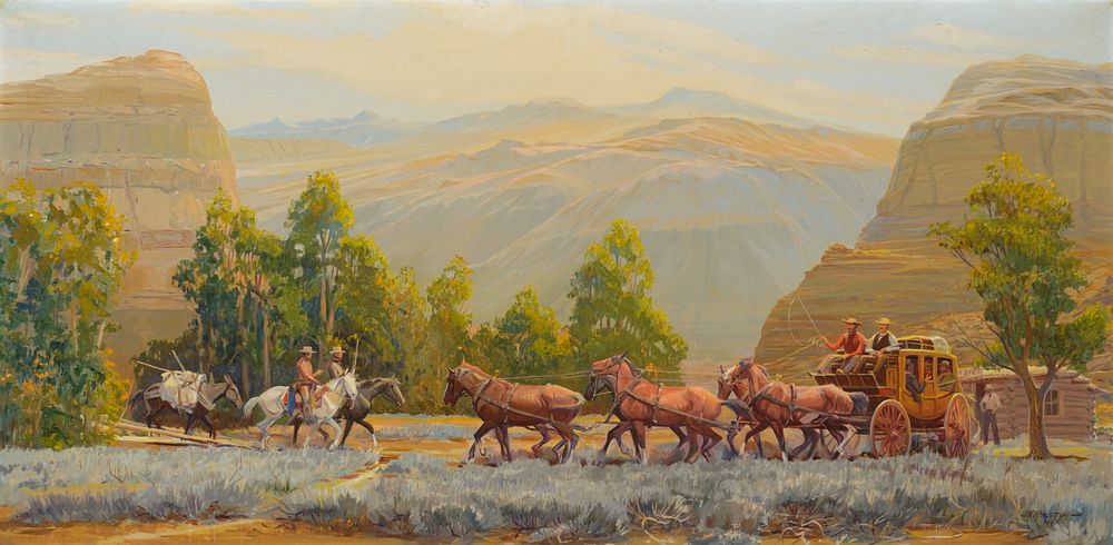 Appraisal: James Kenneth Ralston Six-horse Stage at the Beaverhead Crossing James