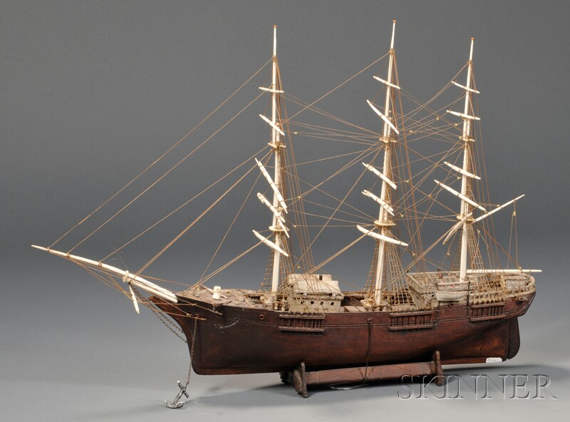 Appraisal: Wood and Bone Model of the Three-masted Clipper Ship Red