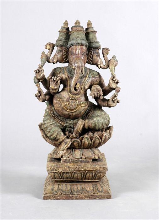 Appraisal: Indian Polychrome Carved Wood Figure of Ganesh x in Provenance