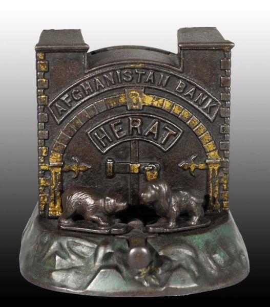 Appraisal: Cast Iron Afghanistan Mechanical Bank Description Manufactured by Mechanical Novelty