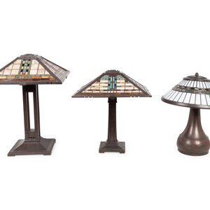 Appraisal: Three Karl Berry Slag Glass Lamps in the Manner of