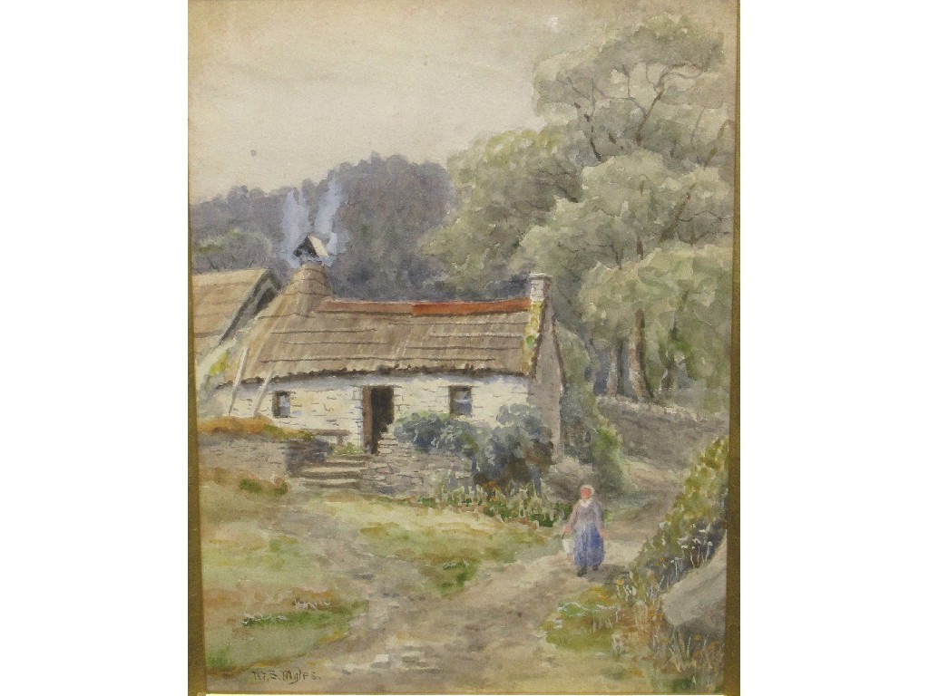 Appraisal: M S MYLES Watercolour landscape with a figure by a