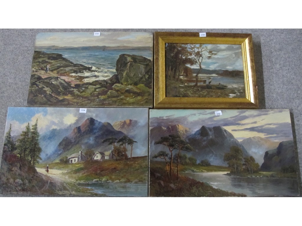 Appraisal: W RICHARDS Two oils on canvas highland landscapes both signed