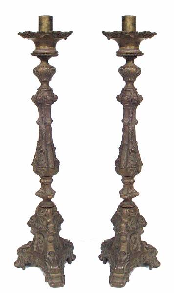 Appraisal: A pair of Renaissance style large bronze altar sticks height