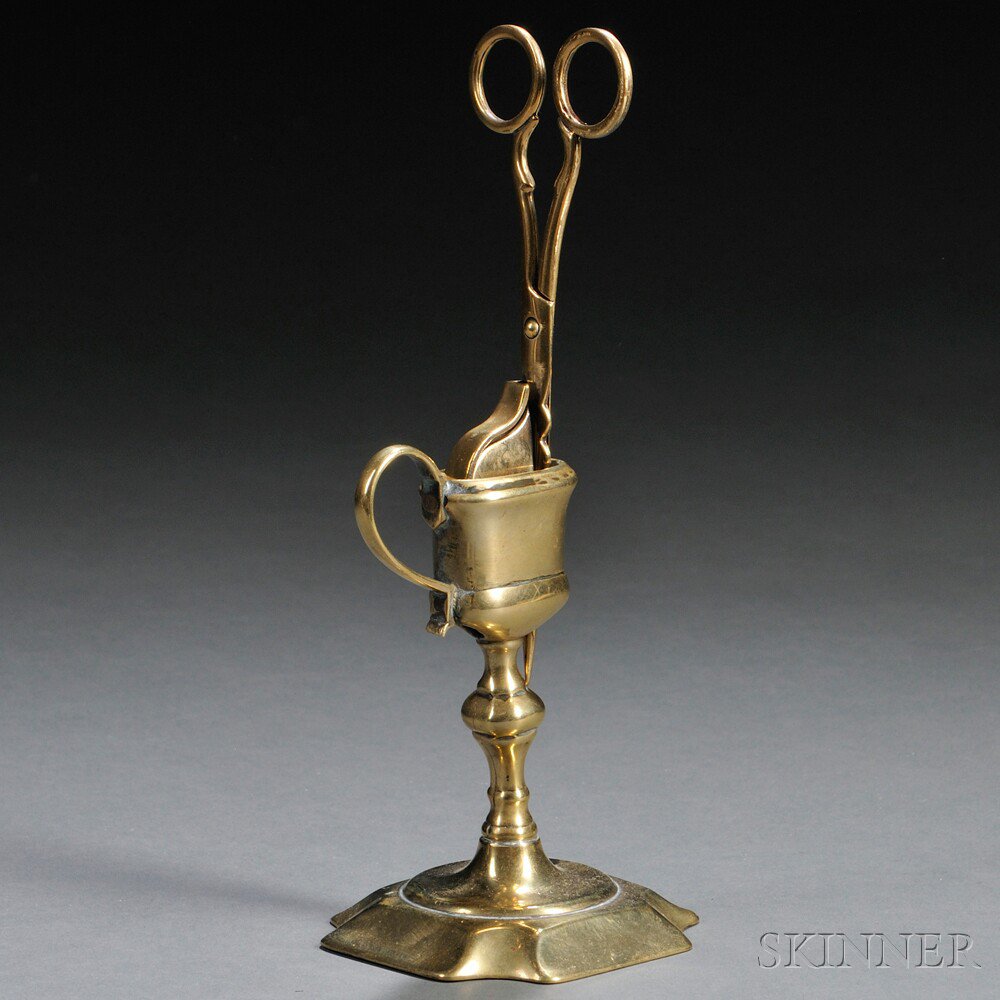 Appraisal: George II Brass Snuffer and Stand England c stand on