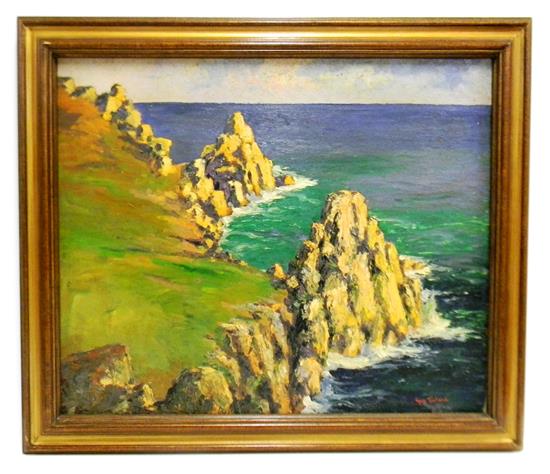 Appraisal: George Turland British expatriate - oil on Masonite depicting coastal