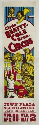 Appraisal: Unframed Clyde Beatty-Cole Bros Circus advertising poster now mounted on