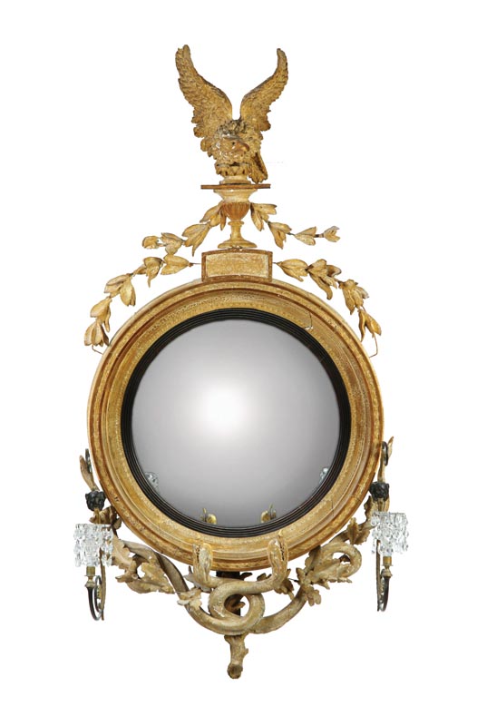 Appraisal: GIRONDOLE MIRROR American or European th century Convex mirror with