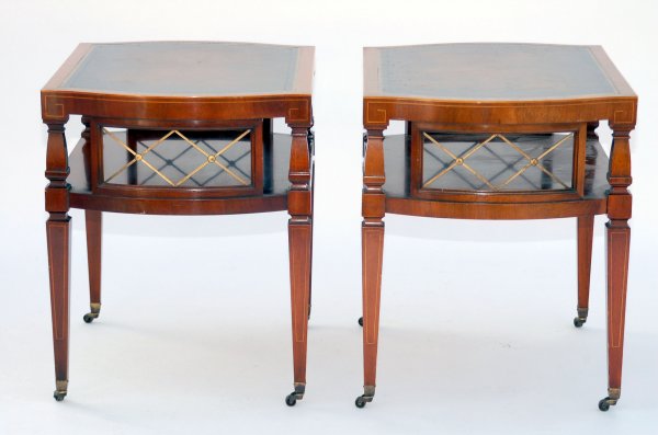 Appraisal: Pair of end tables having tooled leather tops with mahogany