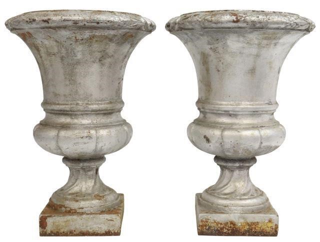 Appraisal: pair French cast iron campana-form garden urns early th c