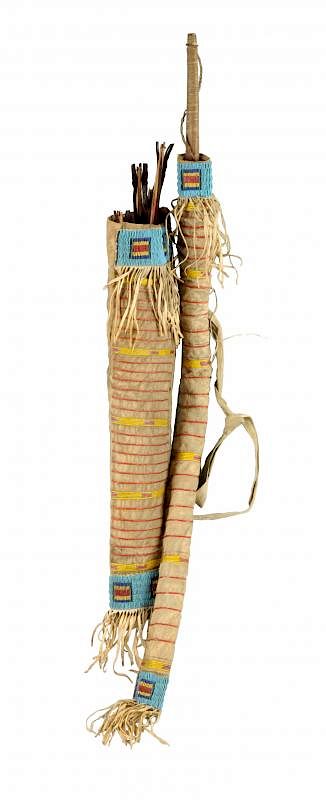 Appraisal: Beautiful Sioux Bowcase Quiver Beaded on buffalo with very fine