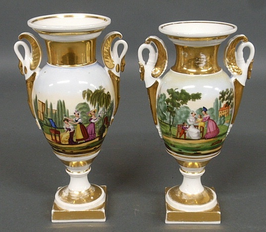 Appraisal: - Two similar Paris porcelain garnitures th c each with