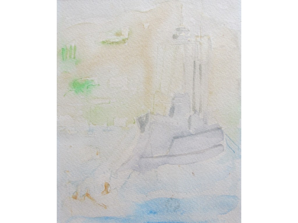 Appraisal: GEORGE WYLLIE MBE - BATTLESHIP AVAROFF Pencil and watercolour x