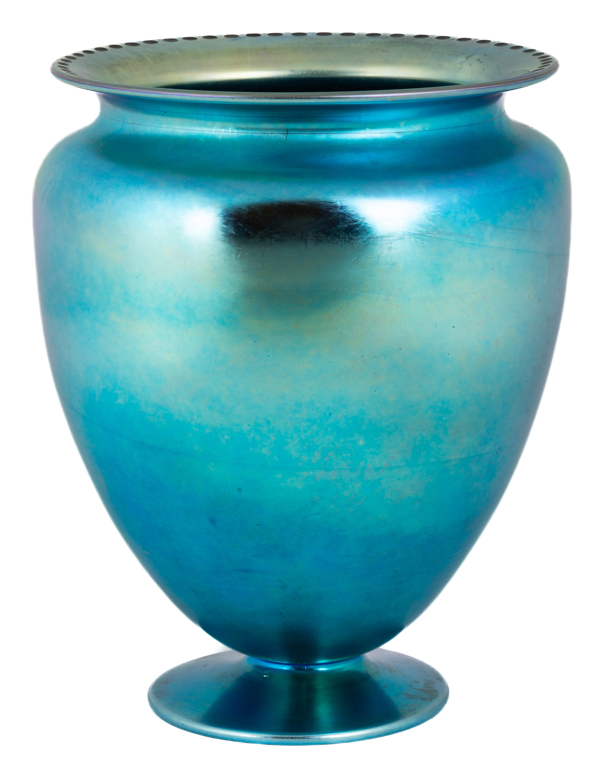 Appraisal: LARGE STEUBEN BLUE AURENE VASE WITH ETCHED RIM Corning NY