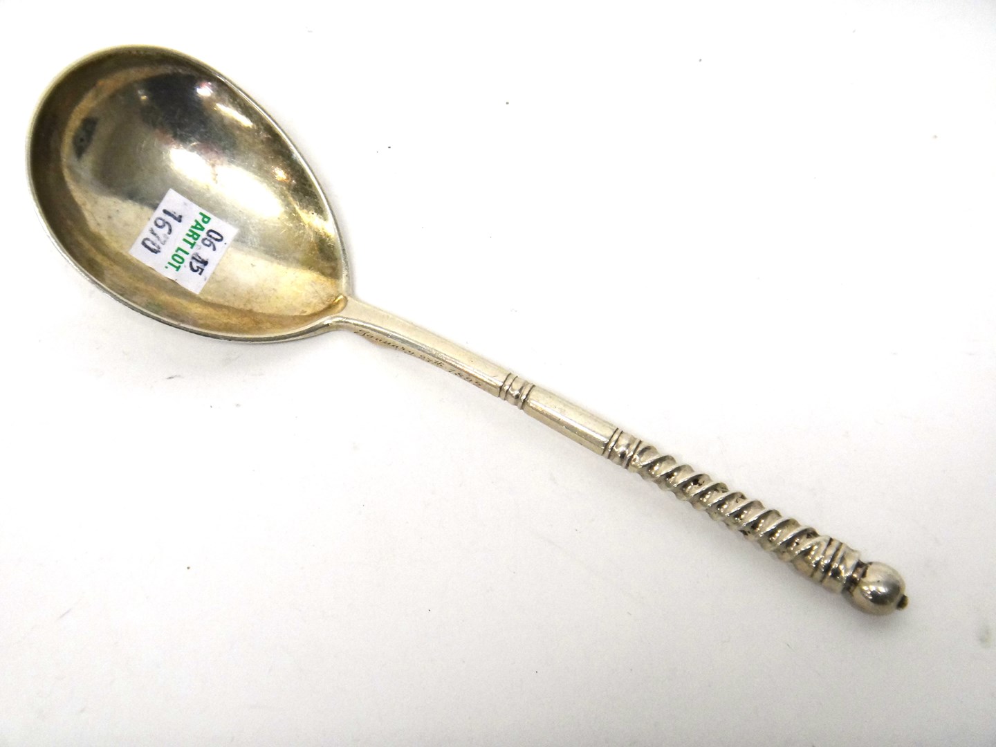 Appraisal: A Russian spoon the fig shaped bowl engraved to the