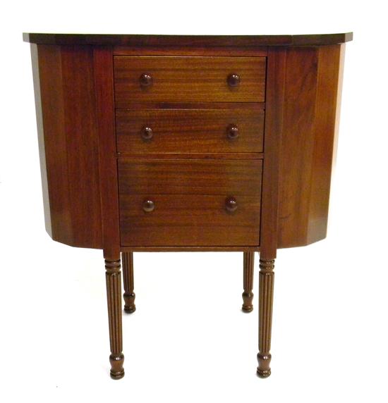 Appraisal: Martha Washington style five-compartment sewing stand mahogany three front drawers