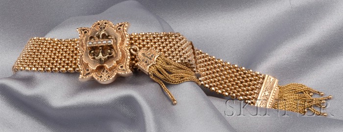 Appraisal: kt Gold Slide Bracelet the mesh strap with shaped slide