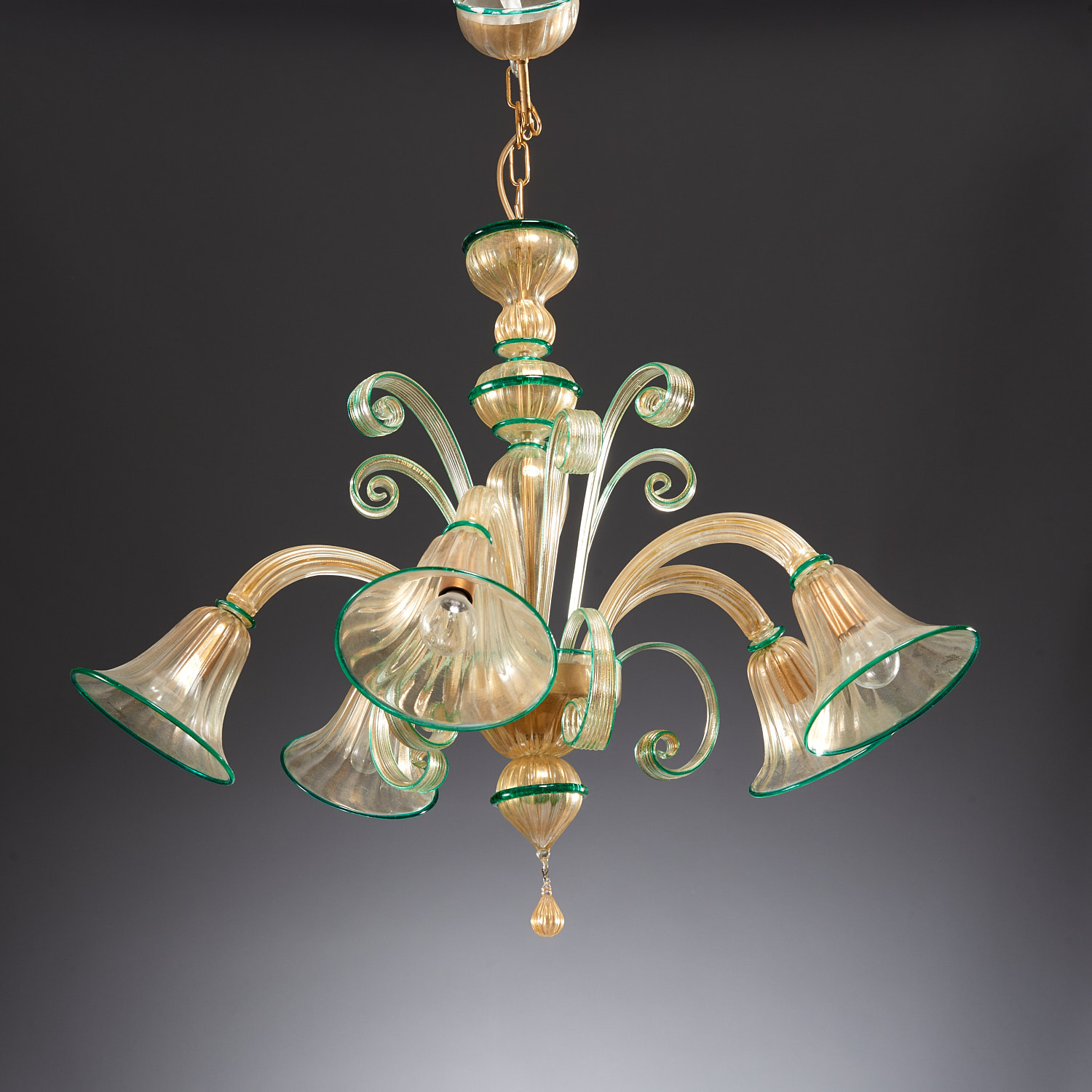 Appraisal: MODERN MURANO -ARM CHANDELIER Late th c Italy gold aventurine