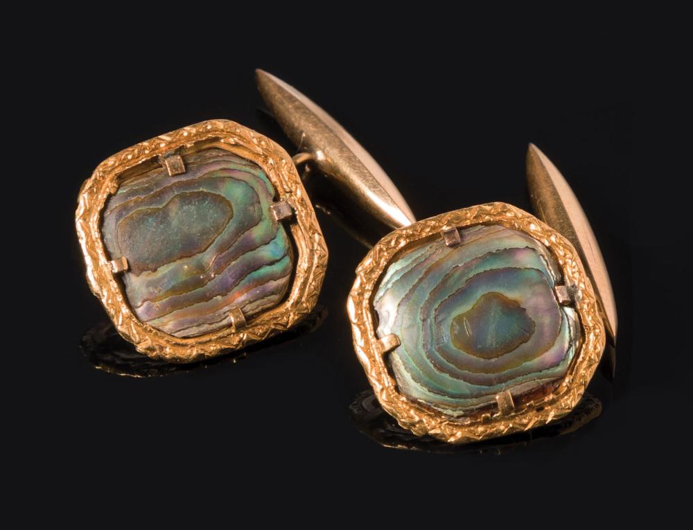 Appraisal: Vintage Pair of Yellow Gold and Abalone Cuff Links squared