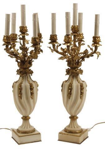 Appraisal: pair French Louis XV style bronze dore and marble five-light