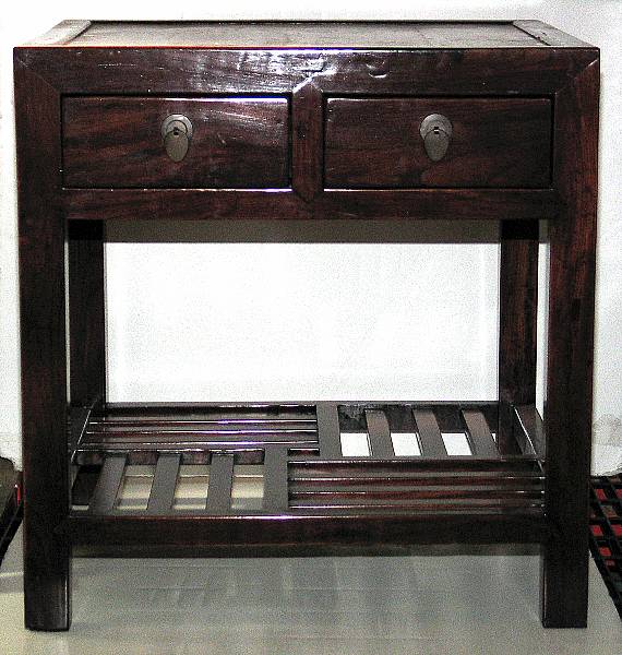 Appraisal: A pair of mixed wood two-drawer side tables with stone