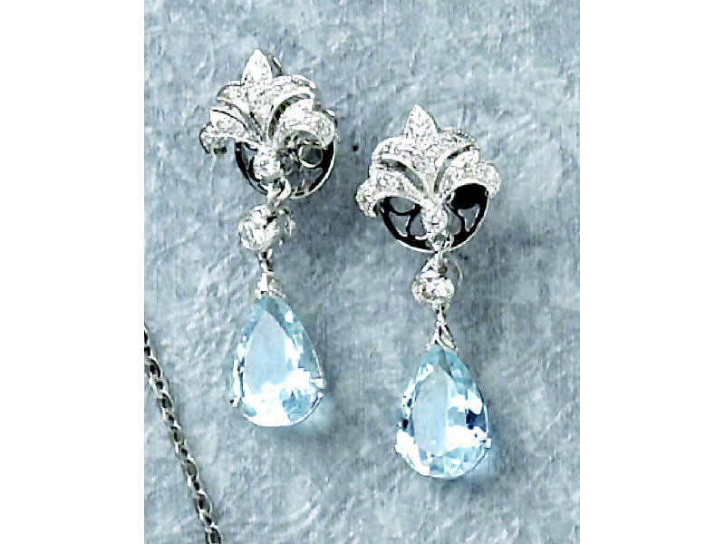 Appraisal: AQUAMARINE AND DIAMOND EARRINGS k white gold dangling pierced earrings