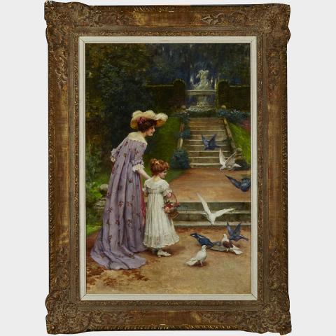 Appraisal: George Sheridan Knowles - FEEDING THE DOVES Oil on canvas