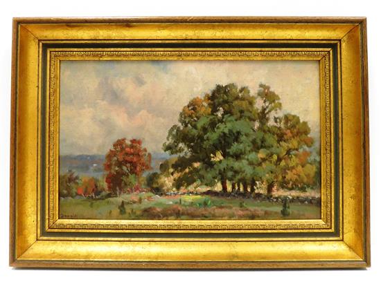 Appraisal: Douolo th C oil on artist's board fall landscape at