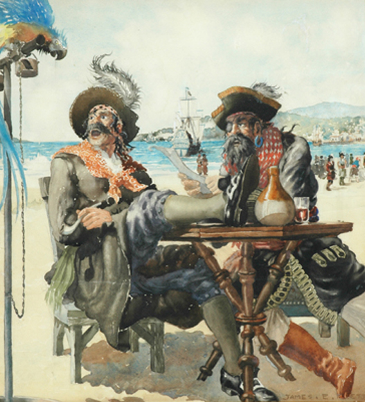 Appraisal: James E Flett - Carribean Pirates watercolour signed 'James E