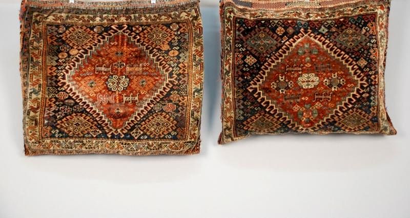 Appraisal: PAIR of QUASHGKI BAG FACES EARLY th C Striped flat