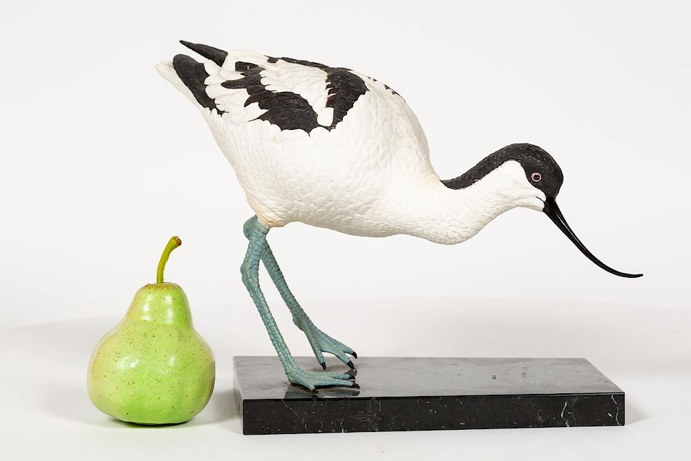 Appraisal: European Avocet Porcelain Sculpture on Marble th century black and