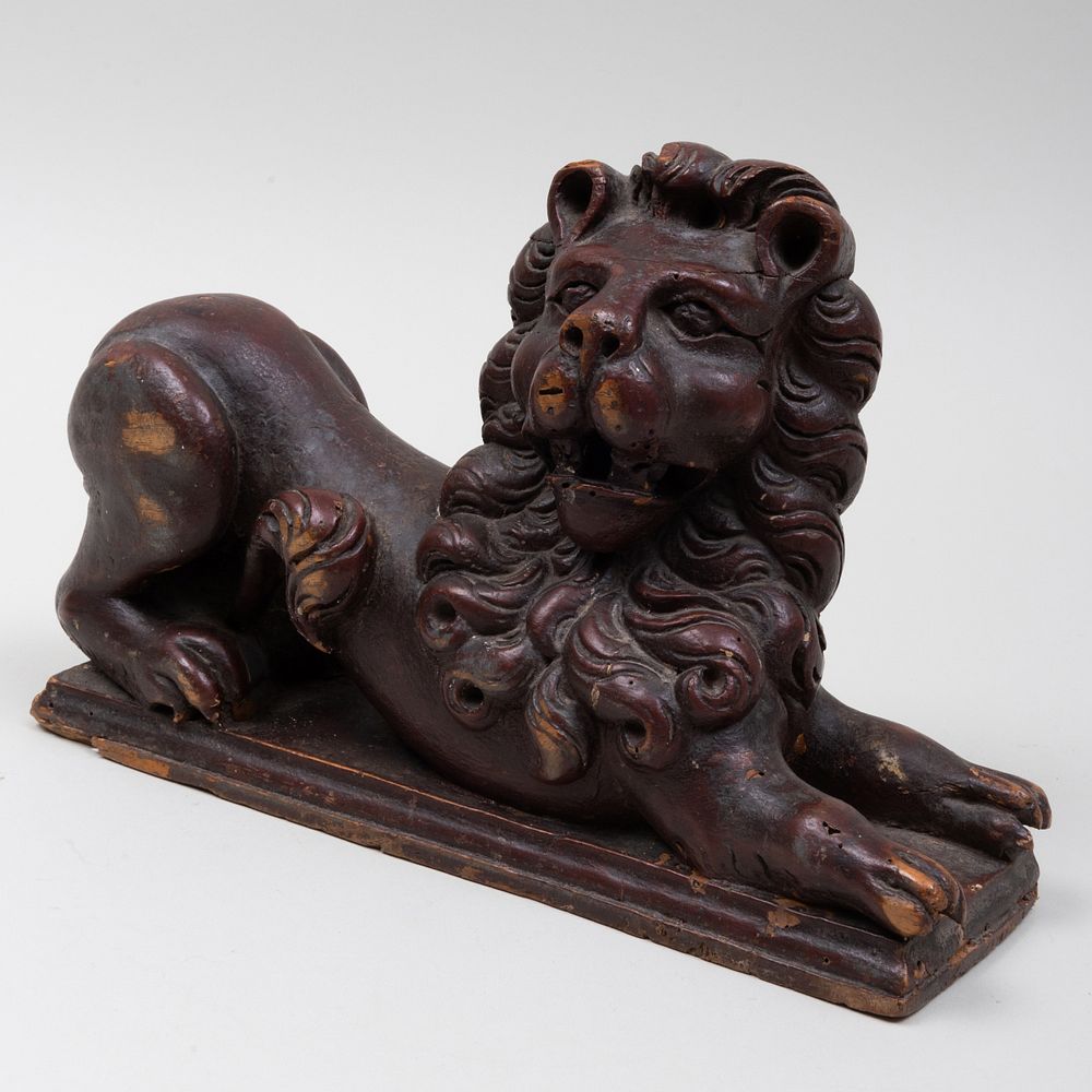 Appraisal: Carved English Wooden and Painted Lion x x in By