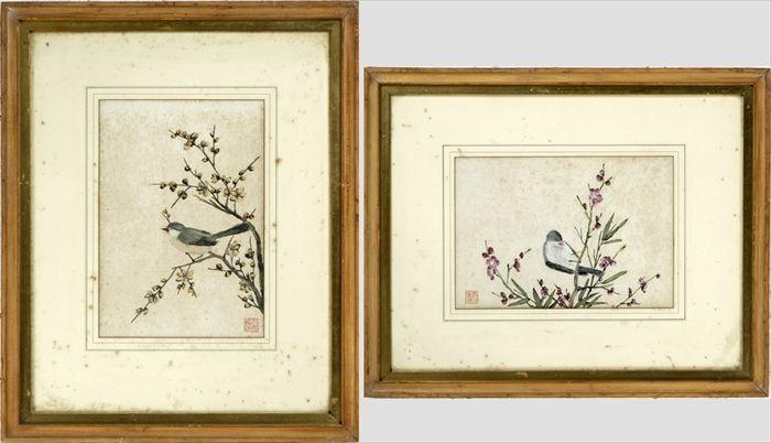 Appraisal: Chinese School Two Paintings with Birds Ink and wash on