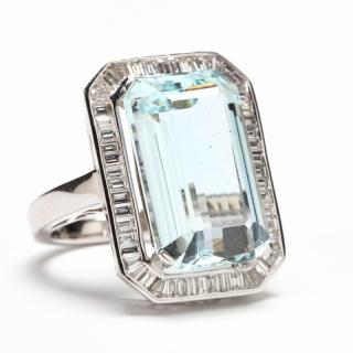 Appraisal: KT White Gold Aquamarine and Diamond Ring featuring one prong