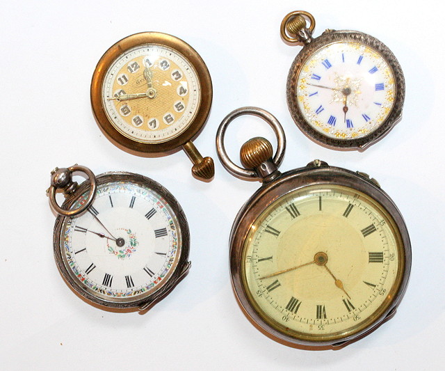 Appraisal: THREE SILVER CASED POCKET WATCHES with white enamel dials and