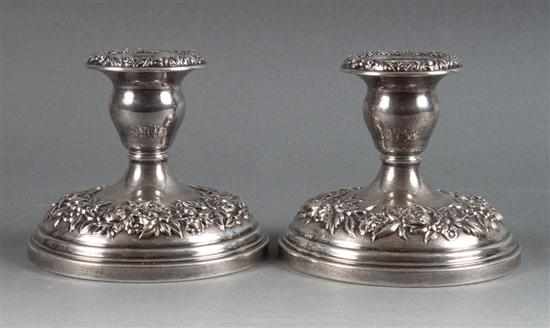 Appraisal: Pair of American repousse weighted sterling silver candleholders S Kirk