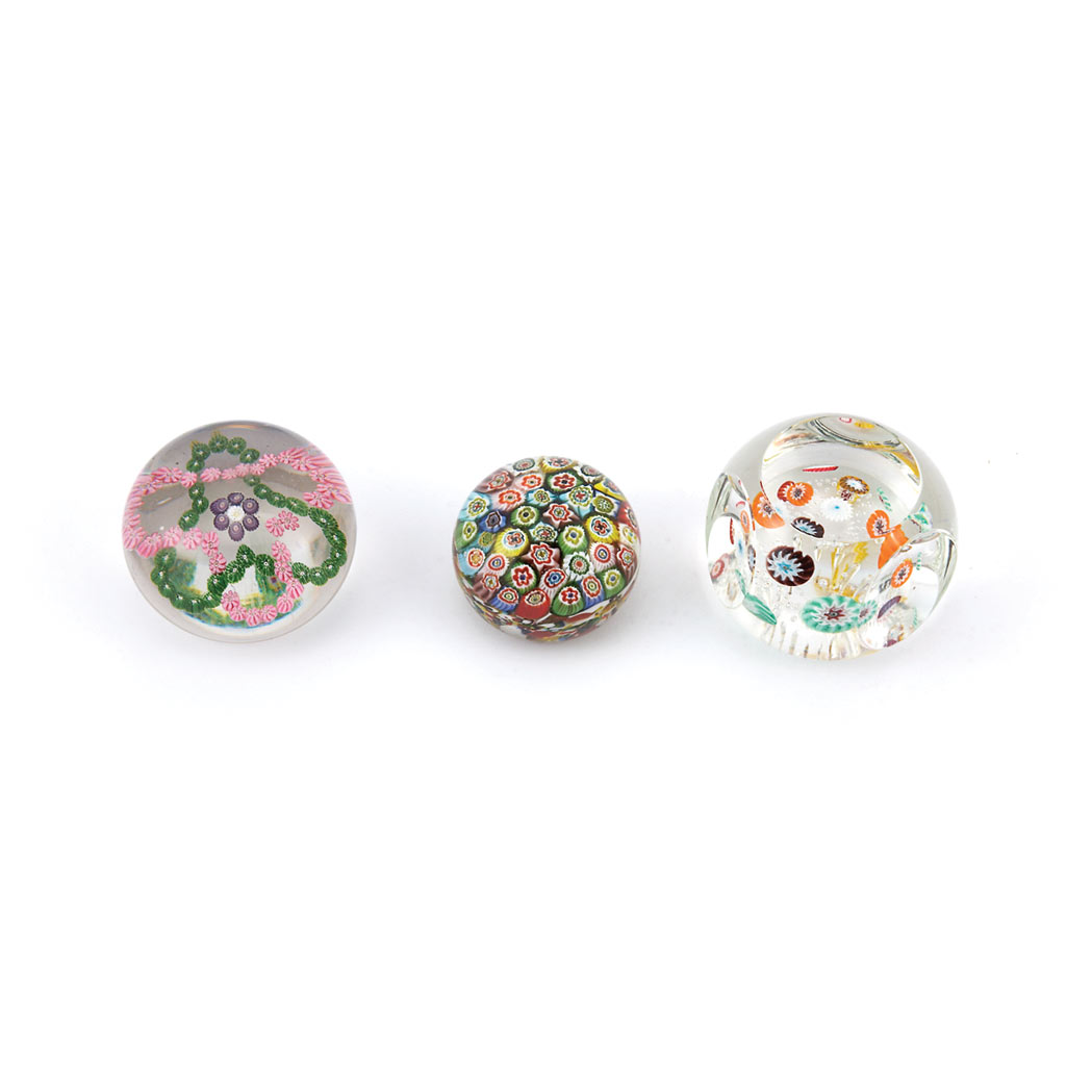 Appraisal: Group of Three Floral Cluster Glass Paperweights