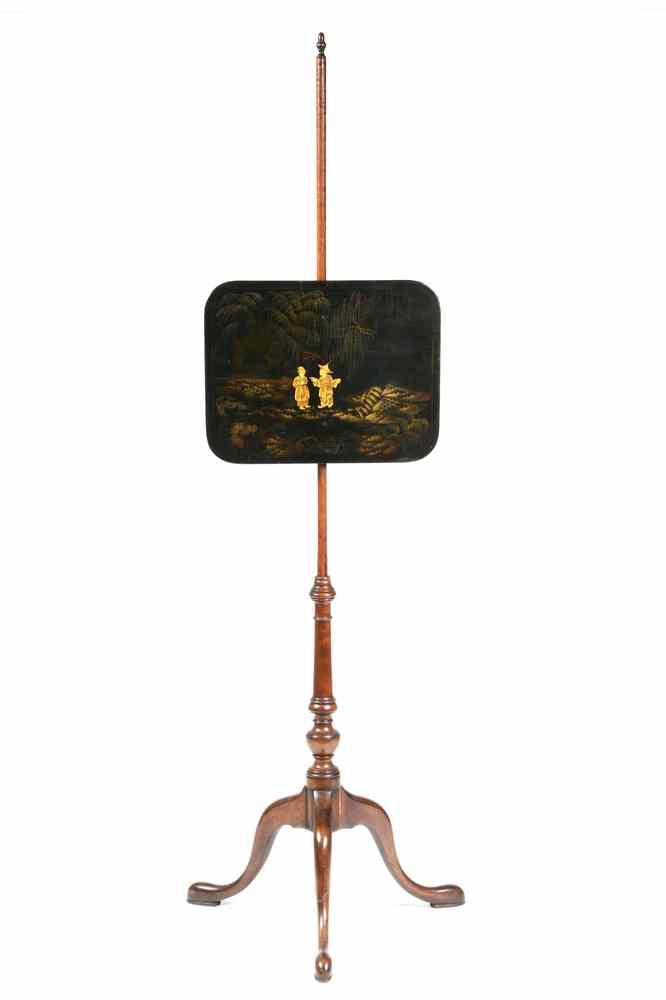 Appraisal: POLE SCREEN - th c Queen Anne black lacquered composition