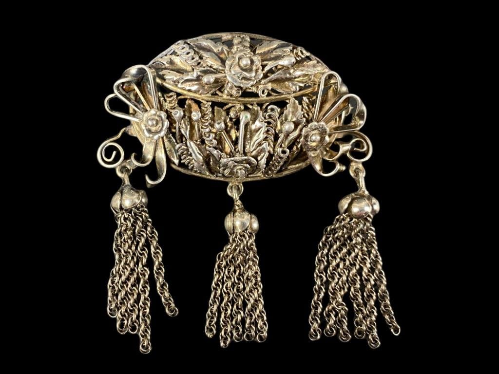 Appraisal: Hobe Sterling Brooch w Tassles Wide