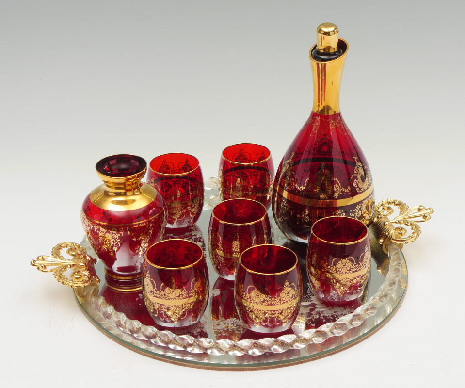 Appraisal: FERRO LAZZARINI MURANO GLASS TRAY DECANTER SET Assembled collection of