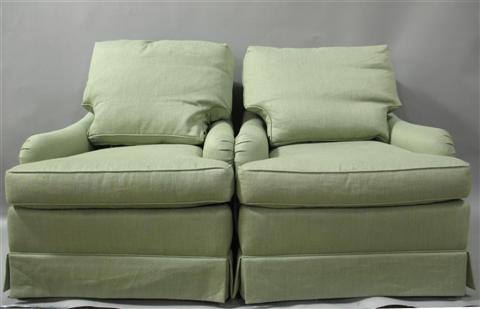 Appraisal: PAIR OF PALE GREEN BAKER FURNITURE ARMCHAIRS The Baker Furniture