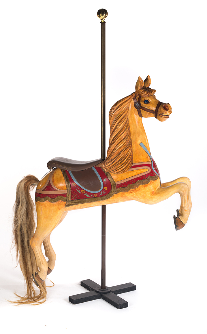 Appraisal: AMERICAN CAROUSEL HORSE Late th century basswood Replica by Ken