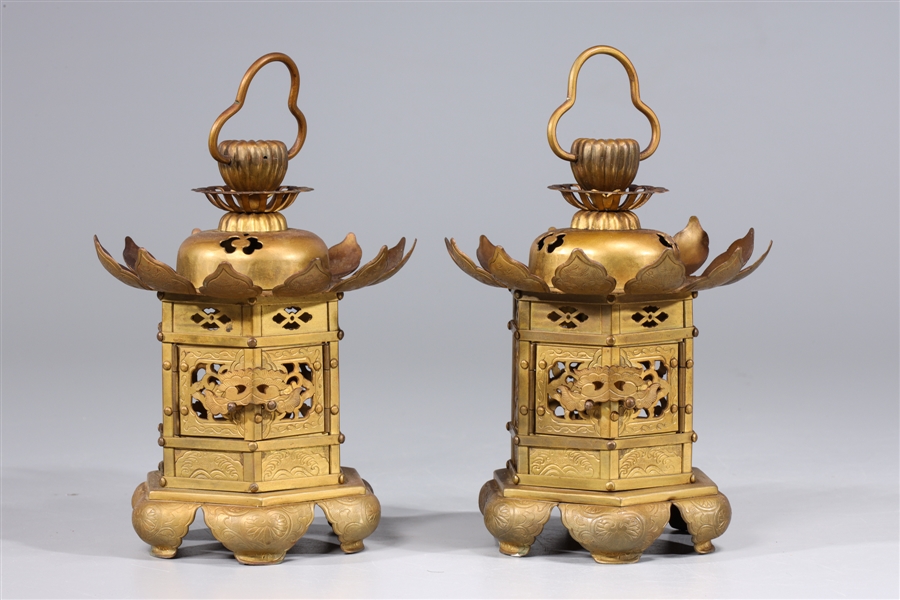 Appraisal: Two antique Japanese gilt metal lanterns overall good condition H